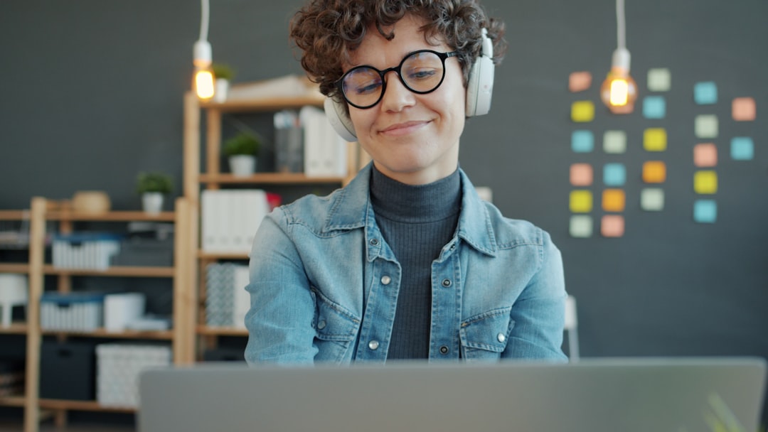 person using headset at work