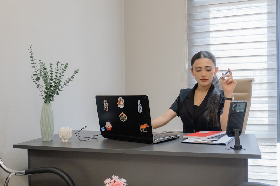 woman working at home desk